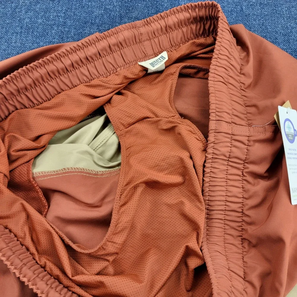 Duluth Trading Co Mens 2XL Swim Trunks Rust Tan Colorblock Nanotex 7